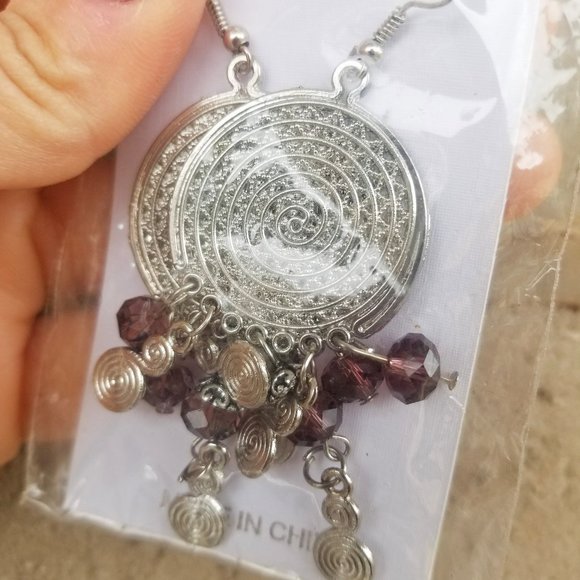 Purple beads Chandelier earrings NWT - Picture 5 of 6